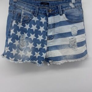 Chiole Denim‎ American Flag Stars and Stripes Distressed Cutoff Shorts